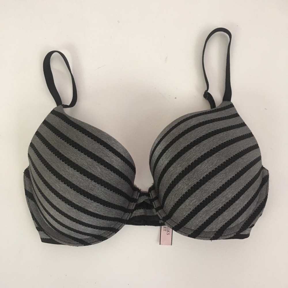 Victoria’s Secret 32D black grey stripe pushup bra